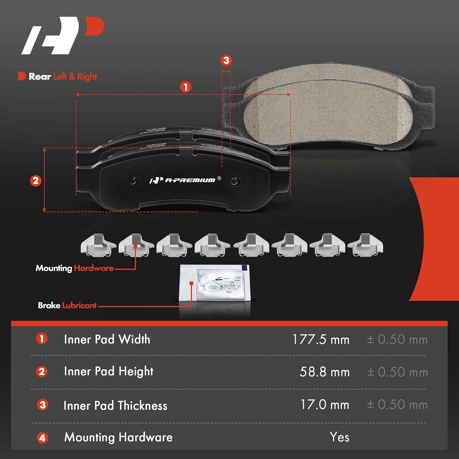 A-Premium Rear Disc Brake Calipers with Ceramic Pads Compatible with Ford F-250 Super Duty 2008-2012, F-350 Super Duty 2009-2012 6-PC Set