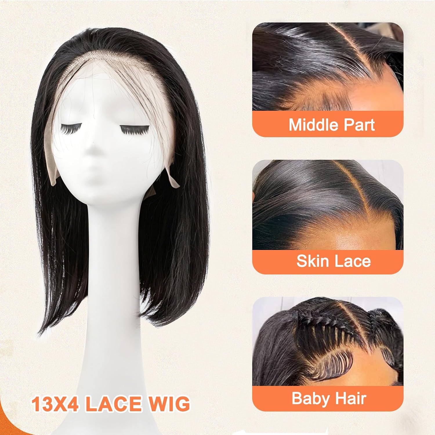 Bob Wig Human Hair 13x4 HD Lace Front Wigs Human Hair 12 Inch Bob Wig Glueless with Baby Hair Straight Short Wigs Natural Black Wear and Go