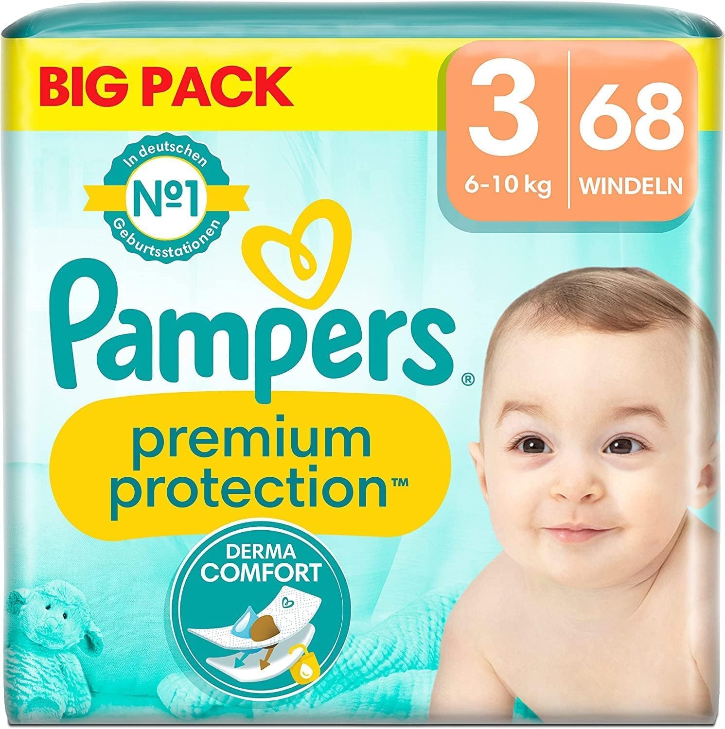 Pampers Premium Protection Size 3, 68 nappies, 6 kg - 10 kg (ancienne version)