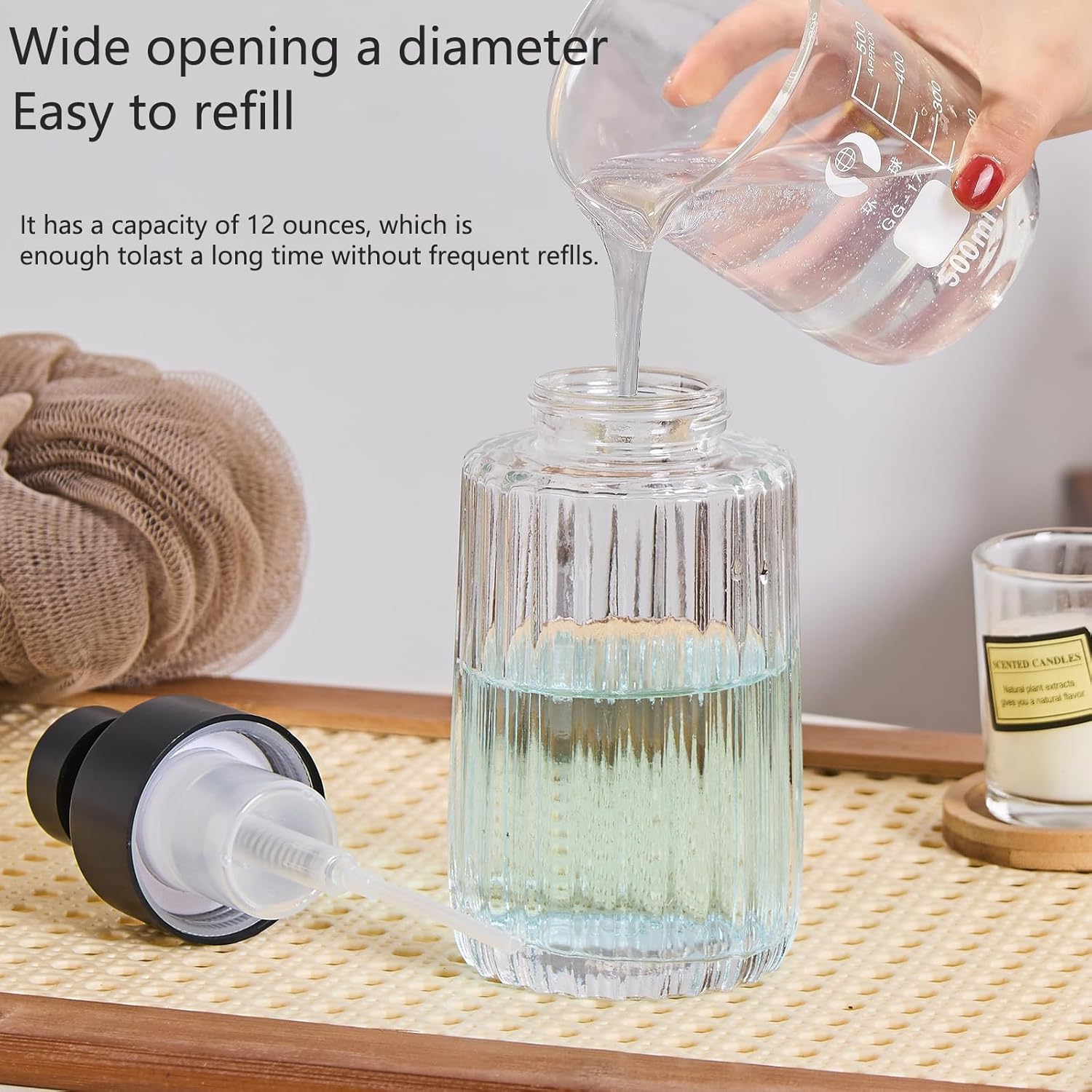 Ekirlin Foaming Glass Soap Dispenser with Rust Proof Stainless Steel Pump, 12 OZ Refillable Kitchen Soap Dispenser with Vertical Stripe, Hand soap Dispenser for Dish Soap, Bathroom Soap (Clear) - Image 6