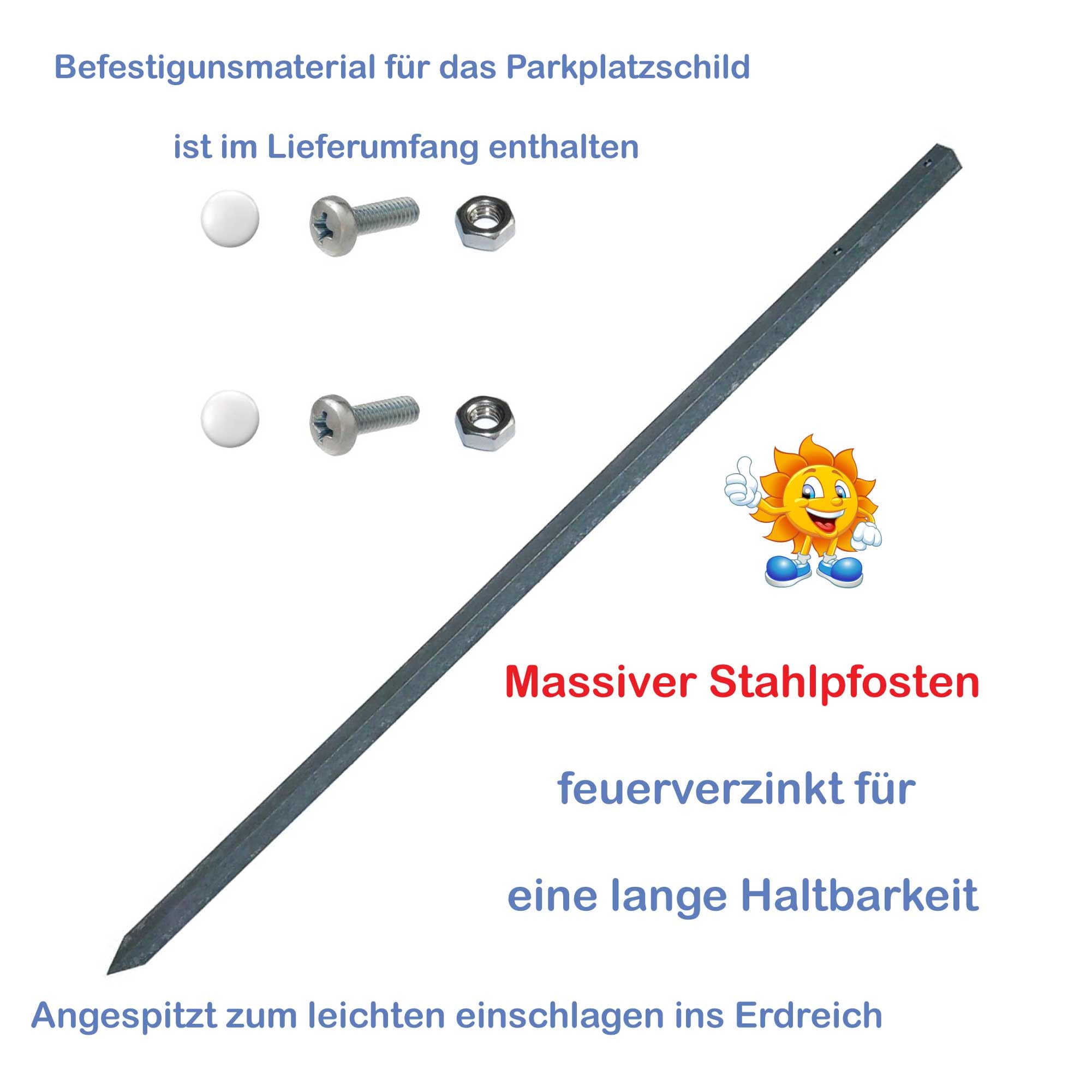 Parkplatzschild 52 x 11 cm – Privatparkplatz - abschleppen mit Einschlagpfosten 75 cm – Wetterfestes & UV betändiges Schild – Made in Germany