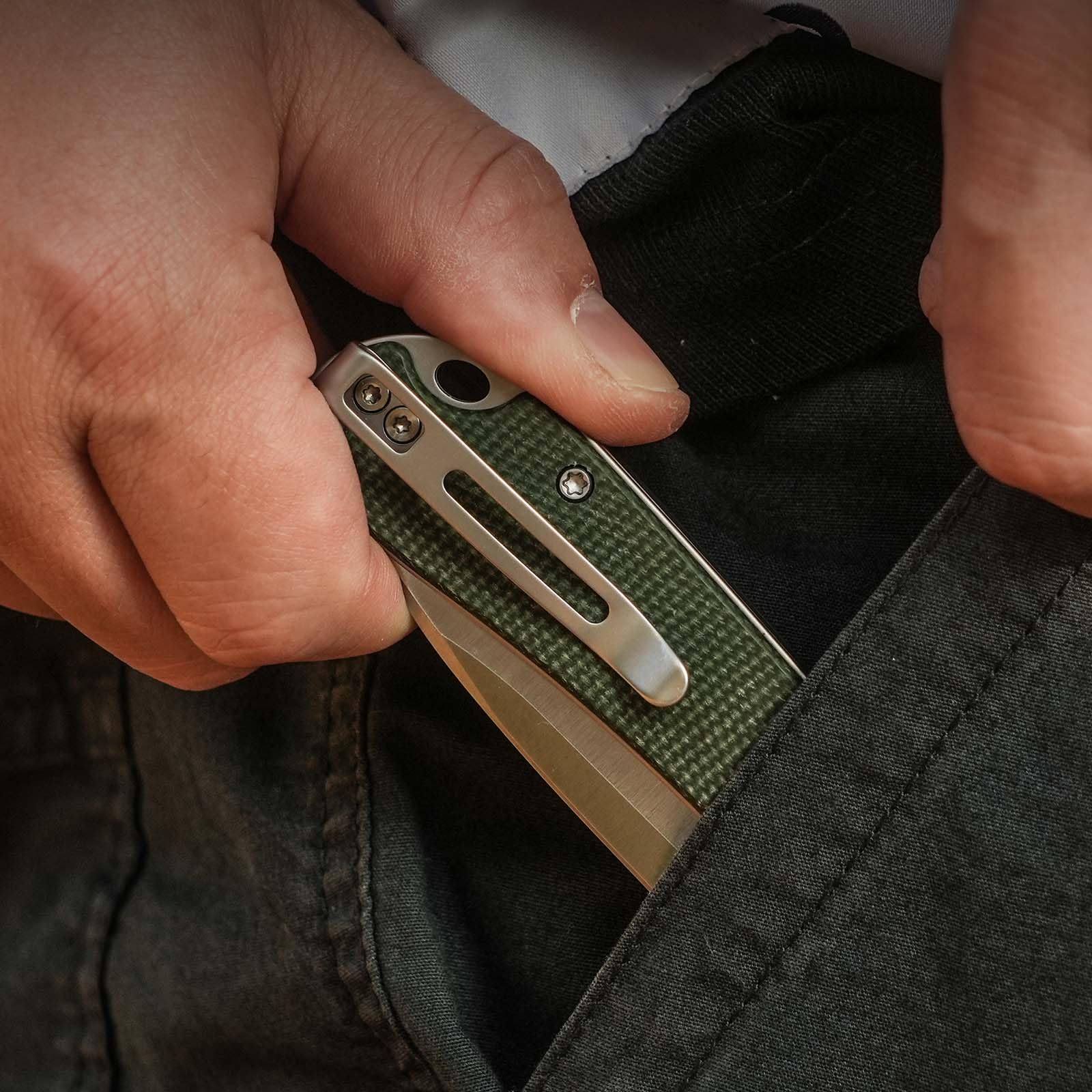 CIVIVI Elementum Slip Joint Taschenmesser Klappmesser 7,52 CM 14C28N Klinge Canvas-Micarta-Griff, Outdoor EDC-Messer C18062AJ-2 (Grün)