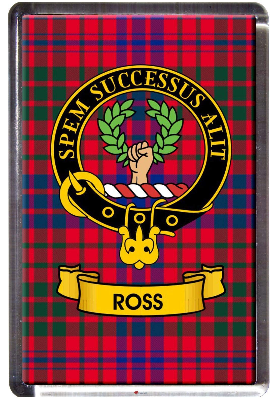 I Luv Ltd Ross Clan Tartan Fridge Magnet With Scottish Clan Crest On Clear Acrylic Base