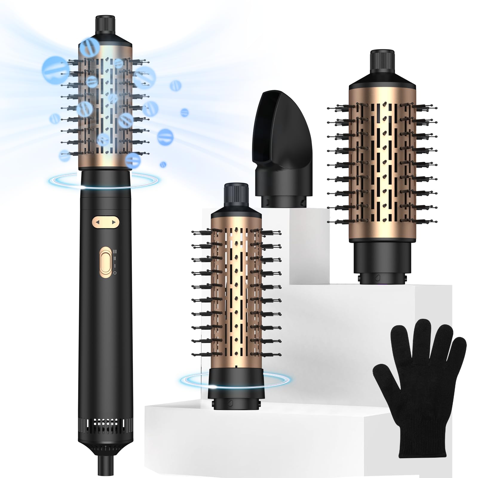 Photo 1 of 4 in 1 Rotating Hair Dryer Brush, Auto Rotating Blow Dryer Brush Spinning with 2 Brushes (2" & 1.5"), Negative Ionic Brush Blow Dryer, Round Brush Blow Dryer Volumize Curling 100-120V