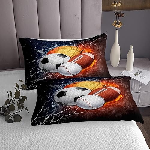 Miniatura 3 de Erosebridal Juego de edredón deportivo para niños, tamaño Queen, juego de colcha de fútbol para niños, adolescentes, baloncesto, fútbol, funda de