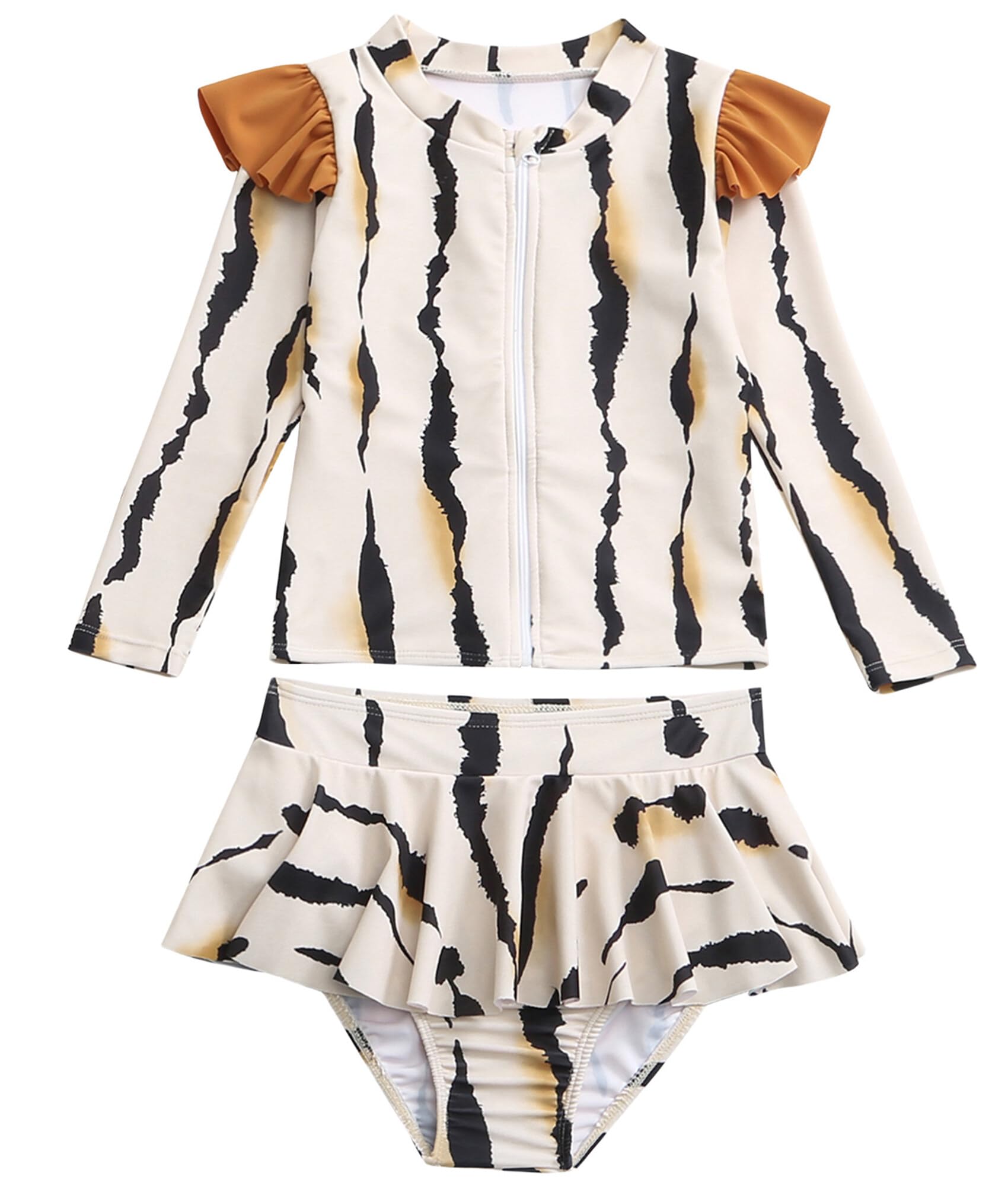 SEAURTraje de baño de 2 Piezas para niña Camiseta con protección UV Manga Larga Estampado Bañador de Playa Falda Corta Braga de Playa de 2 a 12 años