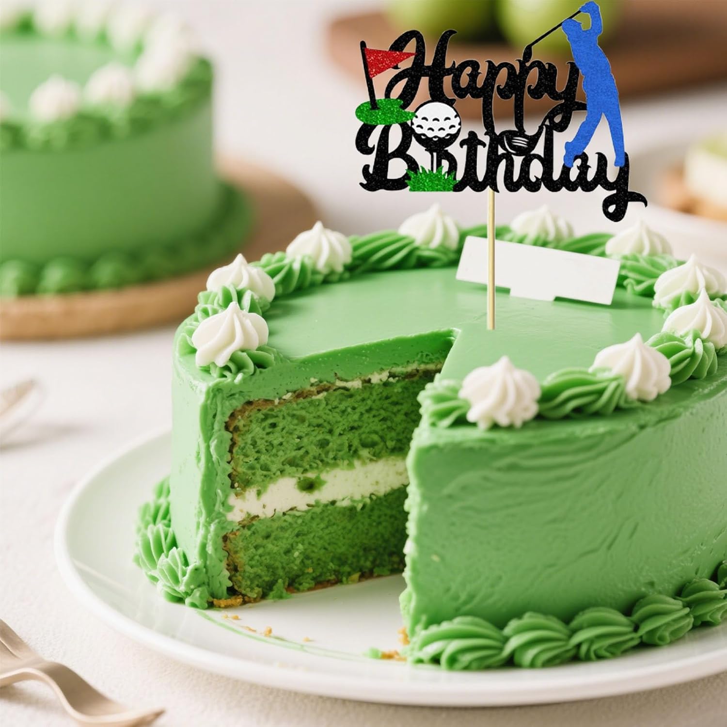 1PC Happy Birthday Cake Decoration, Golfer Theme Black Glitter Cake Decor, Perfect for Sports Themed Birthday Parties