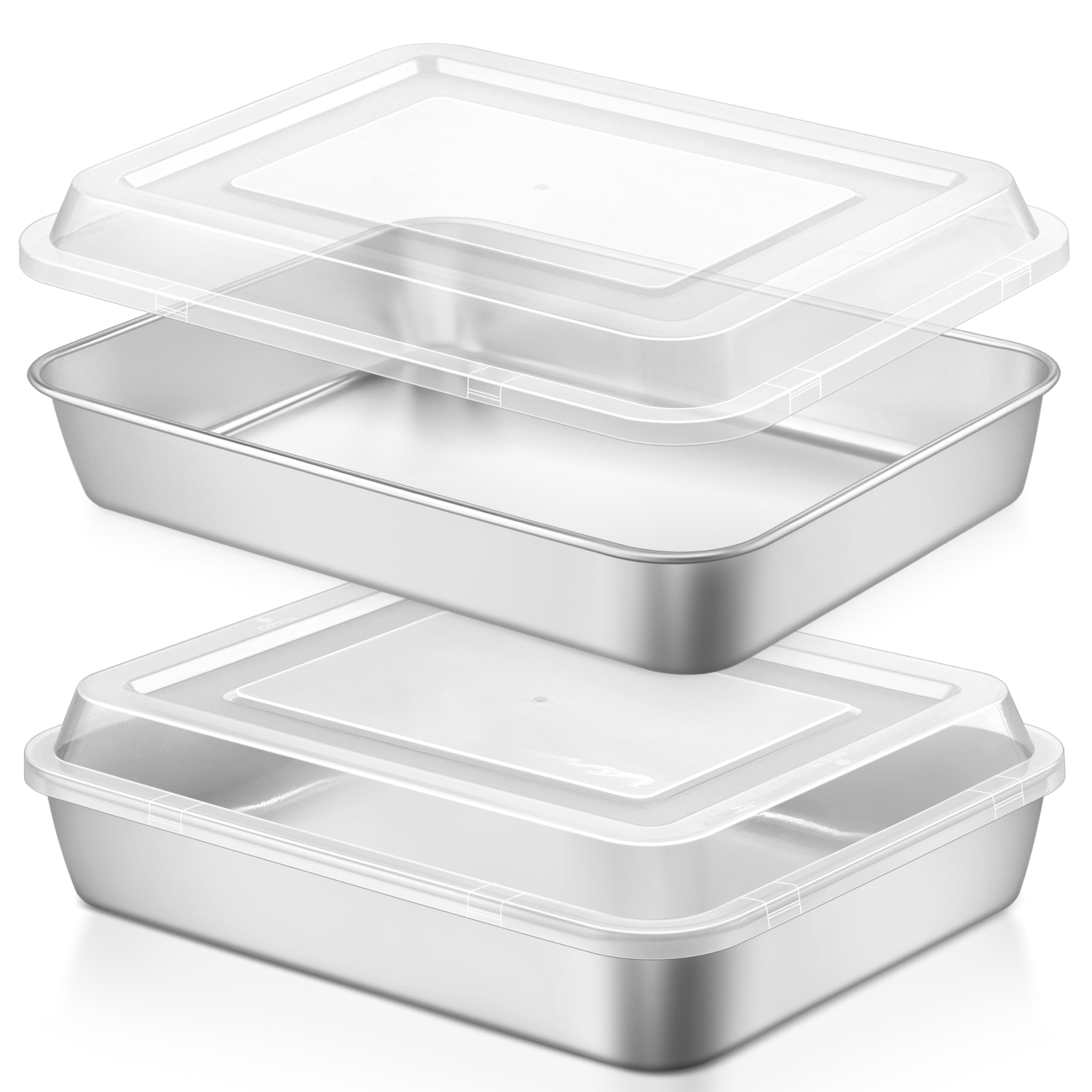LIANYU Stainless Steel Baking Pan with Lid, 12⅓ x 9¾ Inch