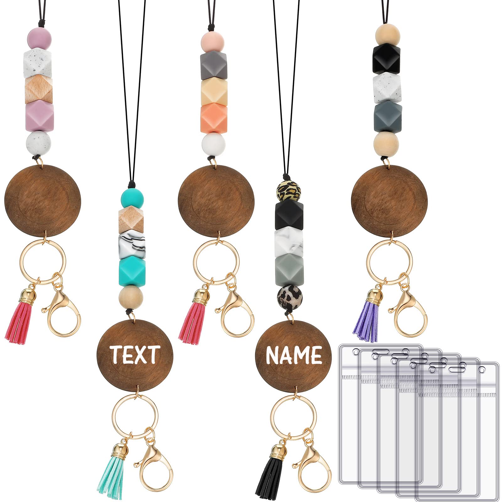 5 Pcs Teacher Beaded Lanyard with Silicone ID Holder Teacher's Lanyard Bulk Gift Essential Bulk for ID Badge and Key