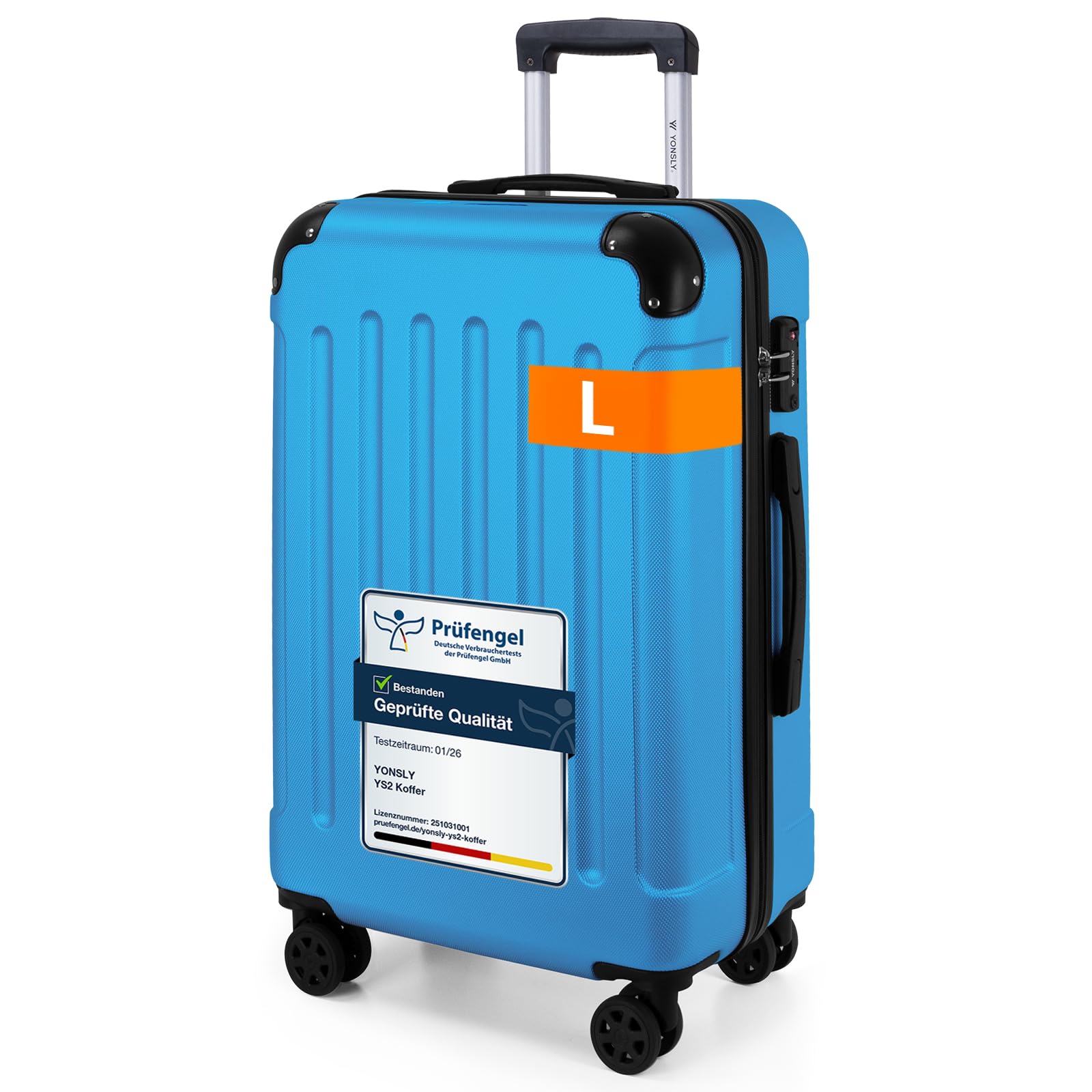 YONSLY Gepäck Reisekoffer, Trolley Rollkoffer Handgepäck, Hartschalenreisekoffer mit 360° Lenkrollen, Zahlenschloss, Mehrstufiger Teleskopgriff
