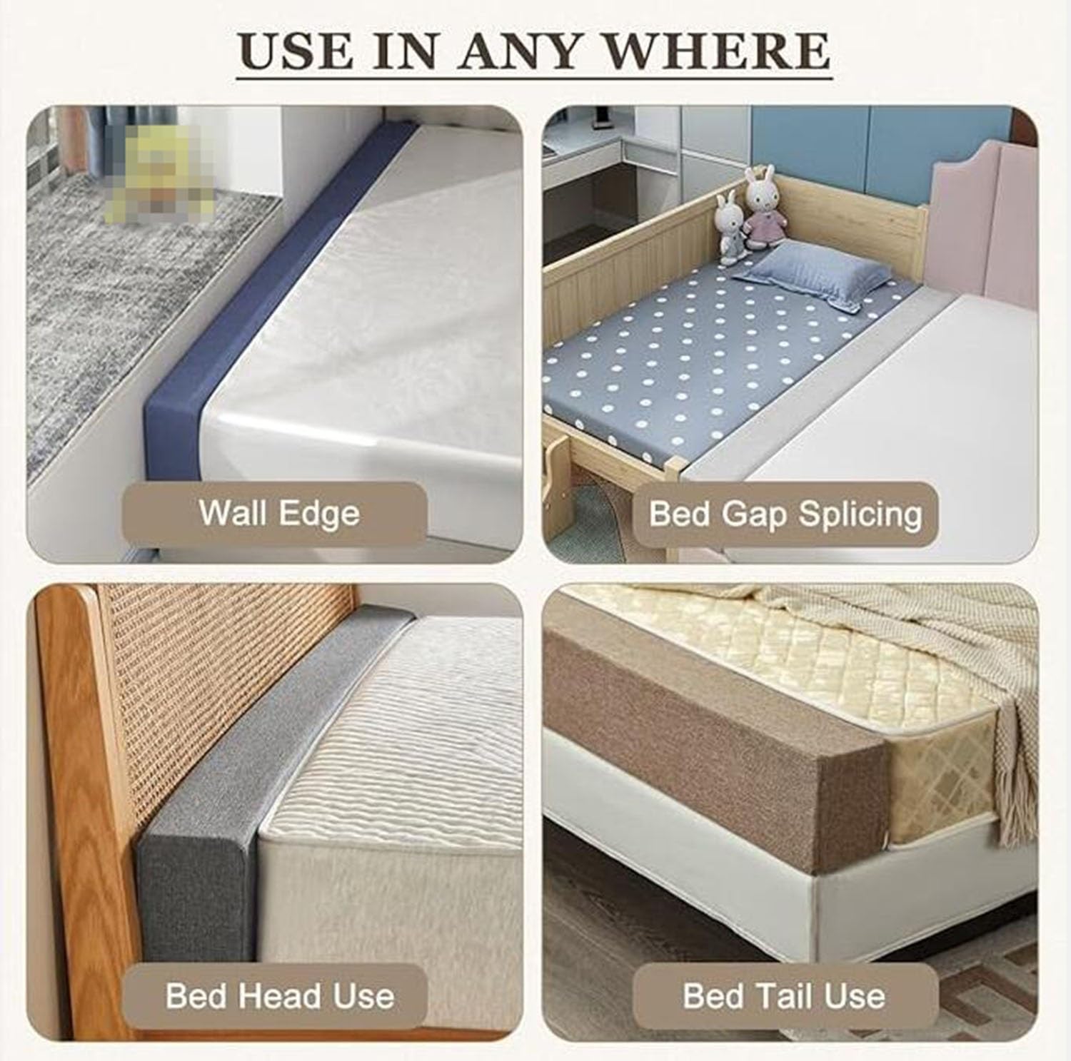 Cojín para cabecero de cama, color gris claro, reductor de espacio, extensión de colchón para cama de cabeza a pared, funda extraíble de 180 x 10 x 20 cm