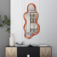 Vista 4 de 48"x 22" Irregular Wall Mirror, Walnut Wood Framed Wall Mirror, Asymmetrical Wall Wavy Mirror for Living Room Bedroom Entryway Bathroom Modern