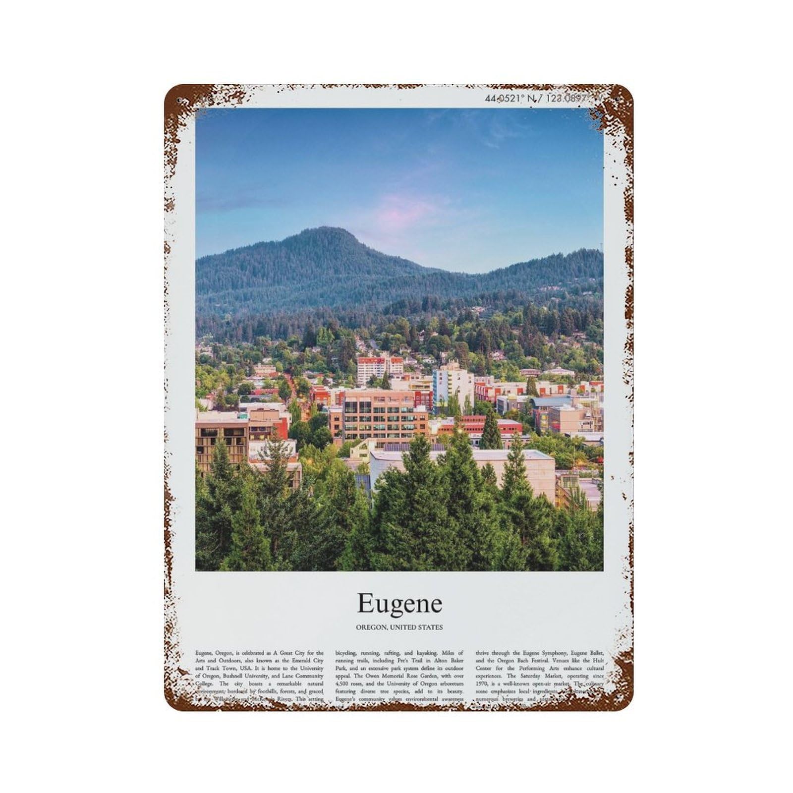 xiaoxiaoshen Eugene Oregon, United States, USA City Scenery Wall Decor Art Metal Tin Poster Modern Home Decor Art Home Bar Shop Decorations Vintage Sign 40x30cm
