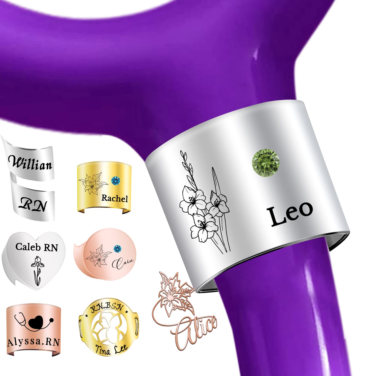 Stethoscope Name Tag Personalised Stethoscope ID Charm Accessories for Nurses Doctor Customised Engraved Name Badge with Birth Flower Nurses Week Gift