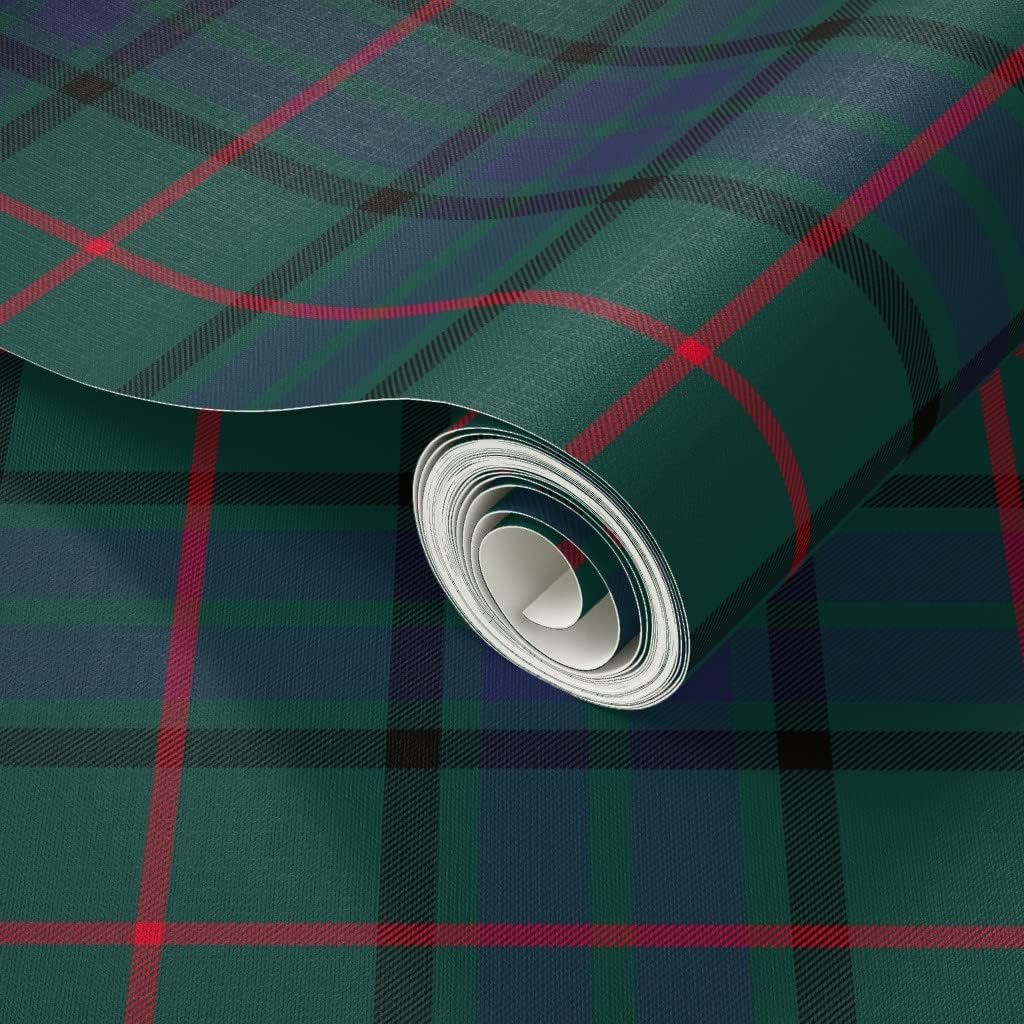 Spoonflower Peel & Stick Wallpaper Swatch - Tartan Blackwatch Black Green Blue Plaid Red Scottish Custom Removable Wallpaper