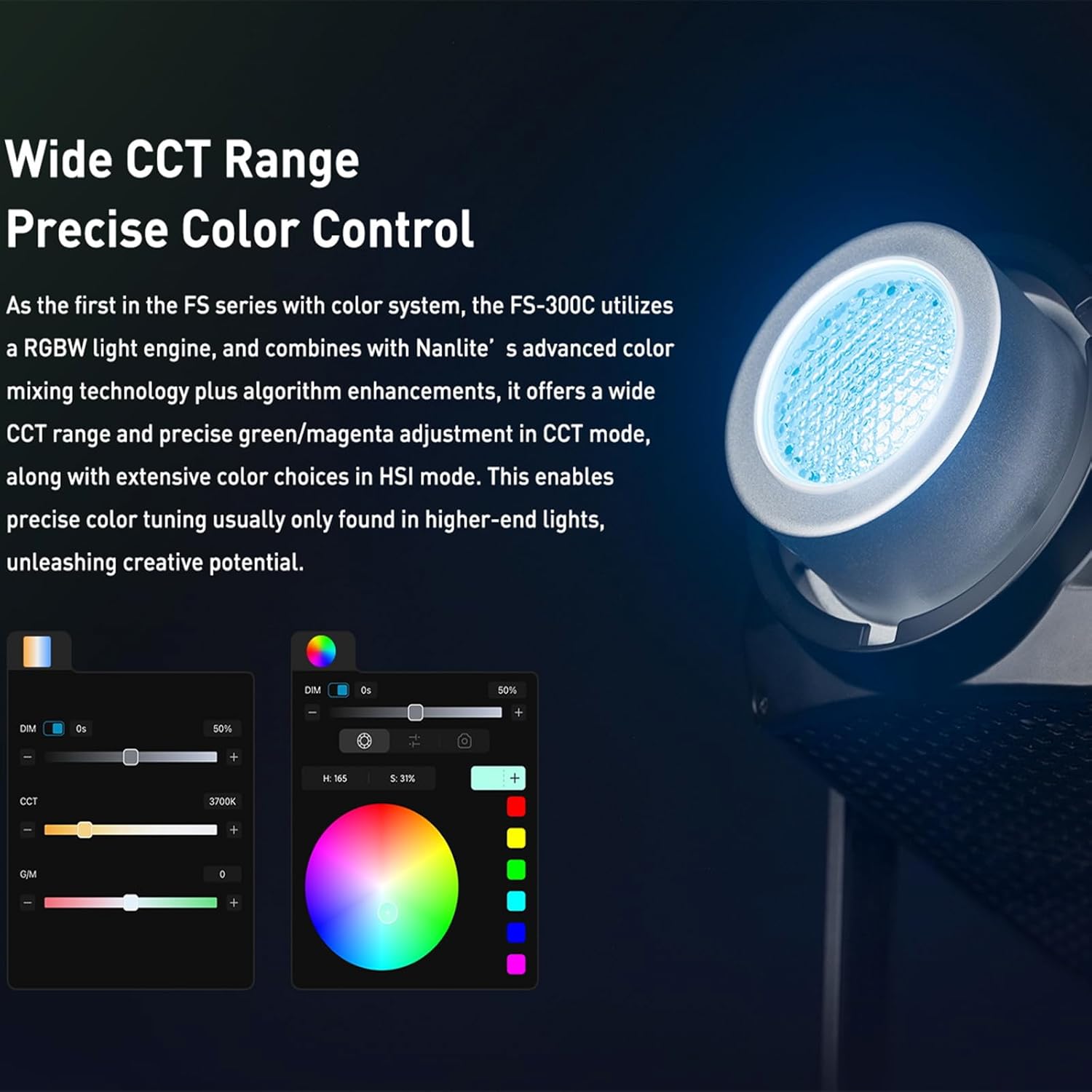 NANLITE FS-300C Studio Strobe Flash Light, 300W High Speed Sync Photography Lighting Built in 2.4G Wirless System LED Modeling Bulb LCD Panel Continuous Video Light with Bluetooth