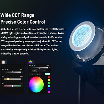 NANLITE FS-300C Studio Strobe Flash Light, 300W High Speed Sync Photography Lighting Built in 2.4G Wirless System LED Modeling Bulb LCD Panel Continuous Video Light with Bluetooth