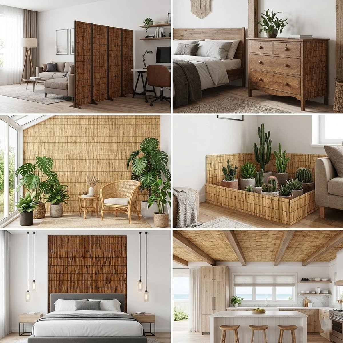 Canisse en Roseau Naturel, Hauteur 30-240cm Rouleau de Clôture en Bambou, Clôture Brise Vue Balcon Imperméable pour Exterieur Terrasse Piscine Séparateur Décoratif, Tapis Bambou(Nature,200x650cm)