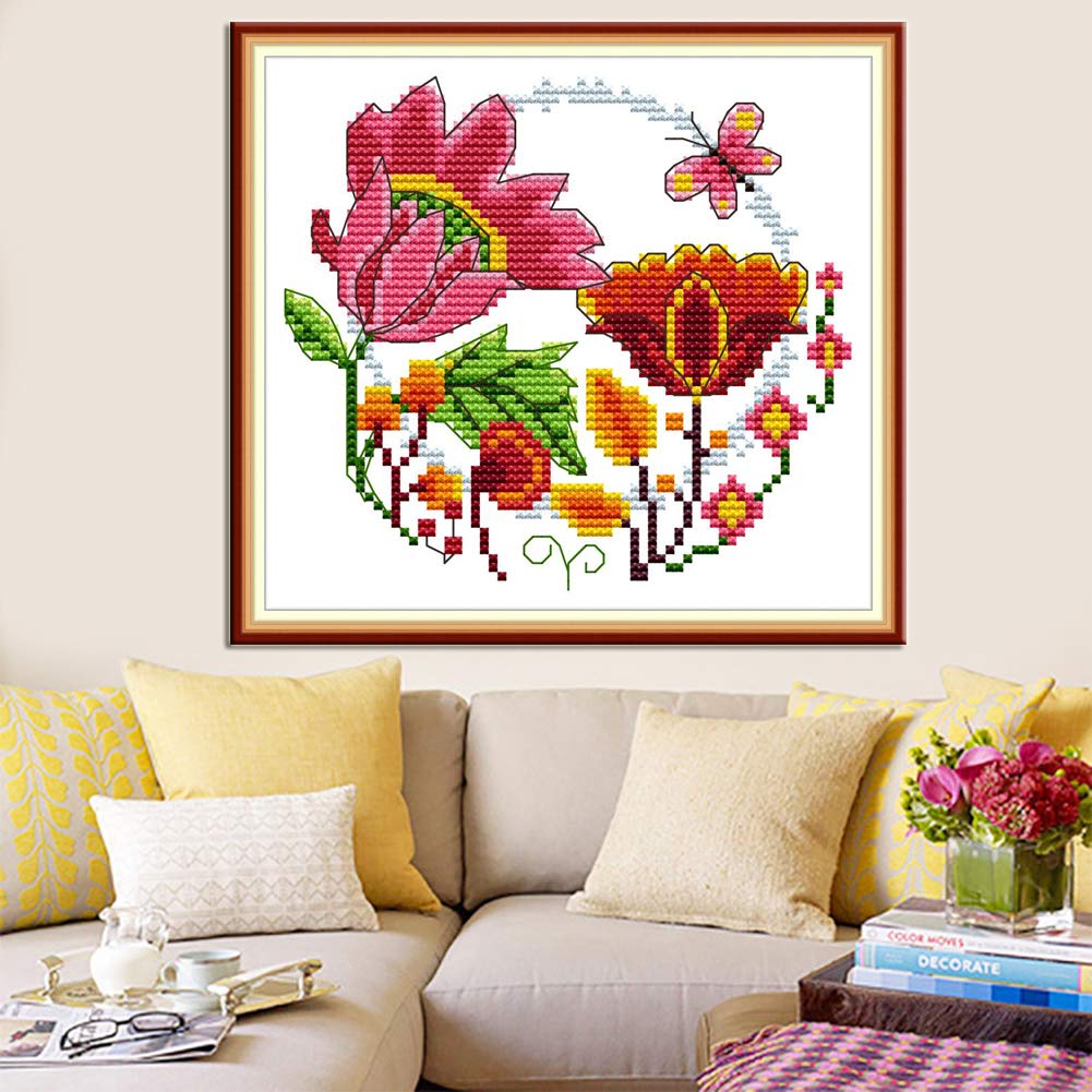 WOWDECOR Kit De Broderie Au Point De Croix Pour Adultes Et Enfants, Chats De Noël, Chiens Humoristiques 11CT Estampillés DIY DMC Needlework Facile Pour Débutants Fleurs