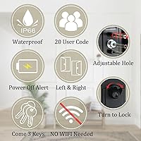 Vista 4 de NEWBANG Left-Handed Matte Black Electronic Smart Handleset with Keypad Lock for Double Front Door（Keys Reserved）,MDHST2016DB-E-SET-LH