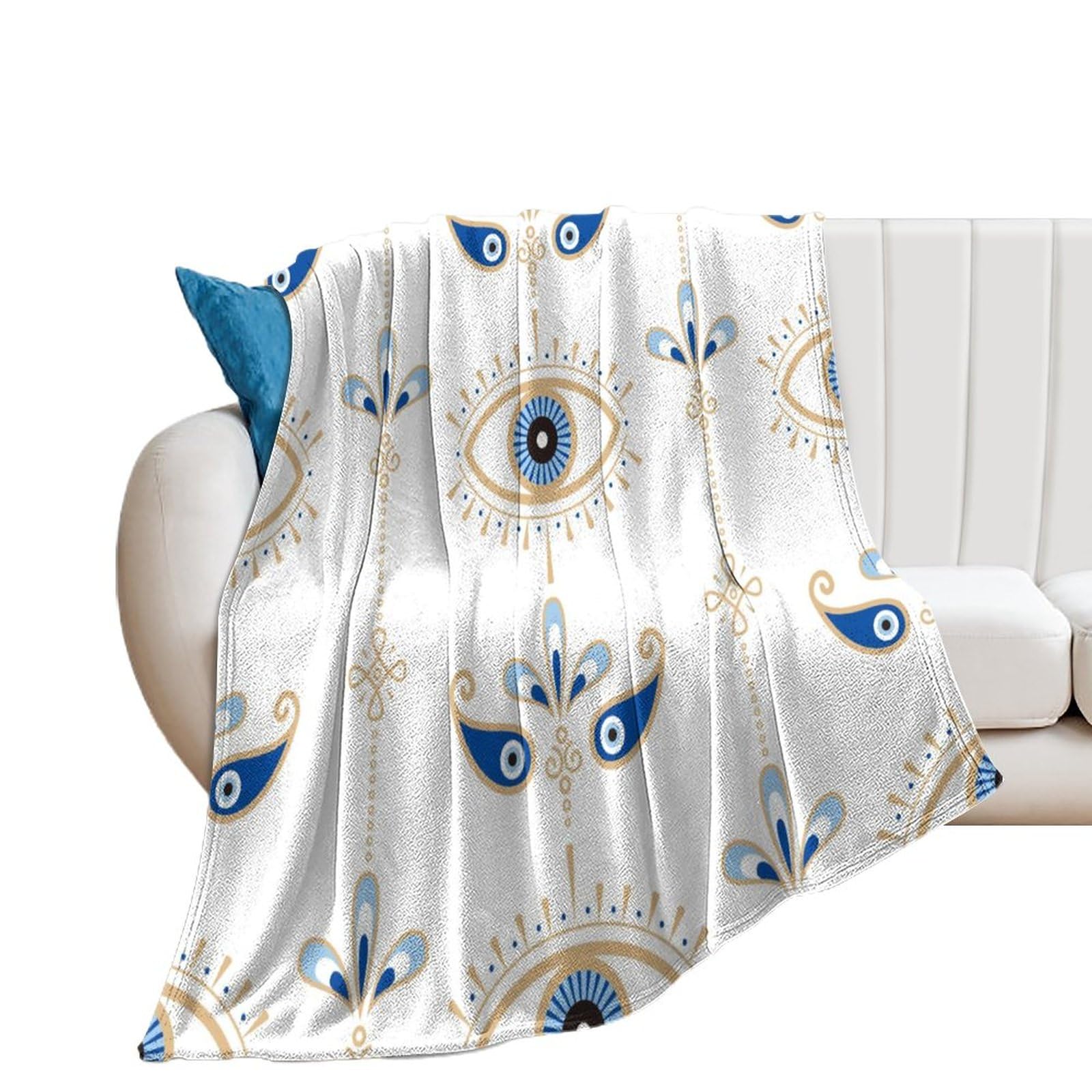 NIBABA Turkish Blue Evil Eye Blanket Fuzzy Throws, Soft Blankets for Men Women Boys Girls, Cozy Plush Comfy Microfiber Throw Blanket for Couch Sofa Bed 60x80inches (150x200cm)