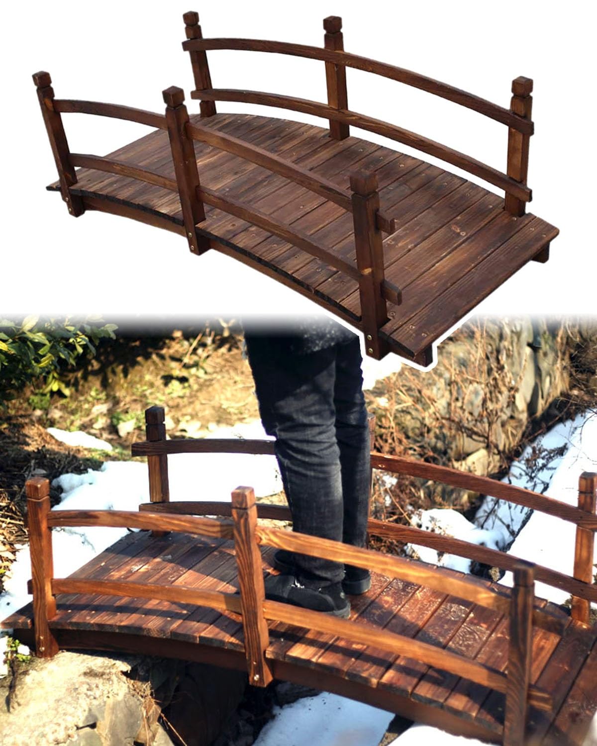 Pont de Jardin, Pont en bois pour bassin de jardin (140 cm de long), petit pont décoratif pour jardin extérieur, passerelle pour ruisseau de pelouse, ponts de jardin rustiques - Charge maximale : 300