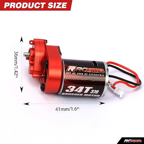 Miniatura 2 de RCAWD Cepillo de carbono mejorado 34T (vuelta) motor cepillado de tamaño 370 y carcasa de engranajes centrales de aleación, transmisión ensamblada