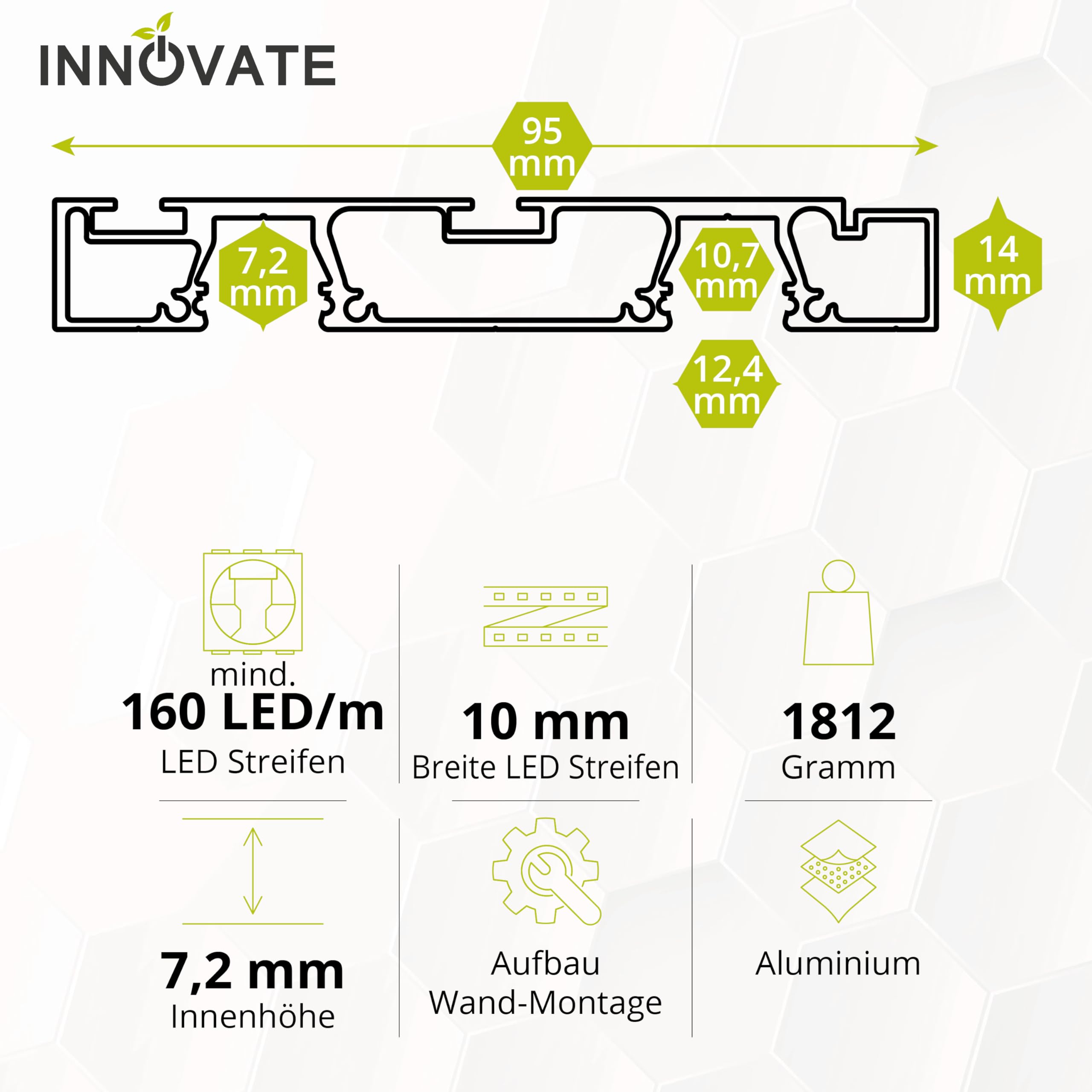 INNOVATE Gardinenschiene 2-läufig Alu Weiß 2m I Vorhangschiene 2-läufig | Gardinenstange Aluminium LED Streifen Gardinen 2000x95x14 mm I Vorhangstange Schiebegardinen Vorhänge Schiebevorhang Decke