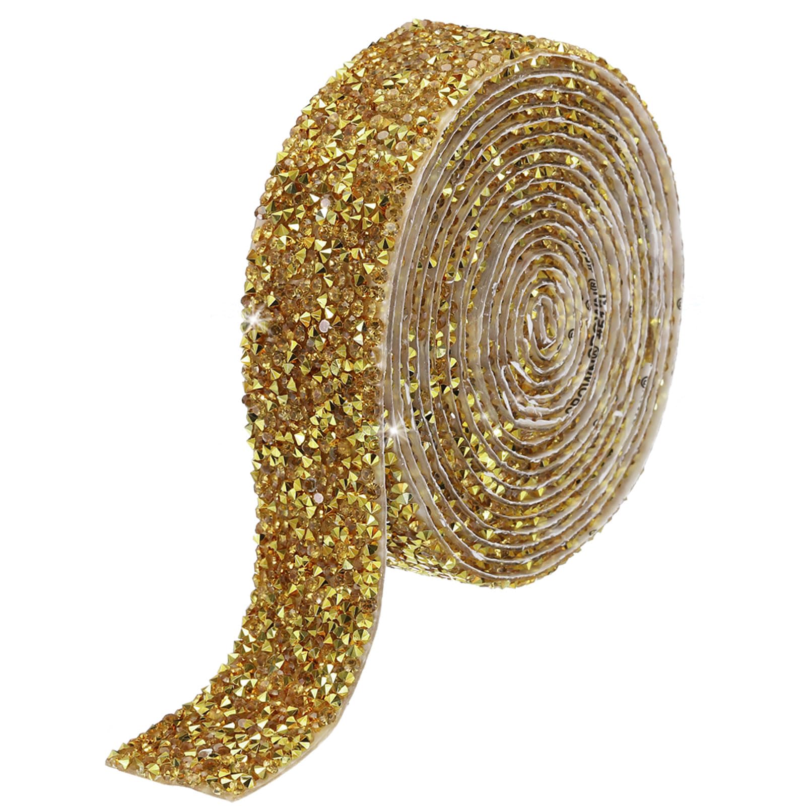 sourcing map 1 Roll 3 Yards Self Adhesive Crystal Rhinestone Diamond Ribbon for Arts & Crafts Project, Wedding Cakes, Birthday Decorations (Gold,1.2 Inch Wide)