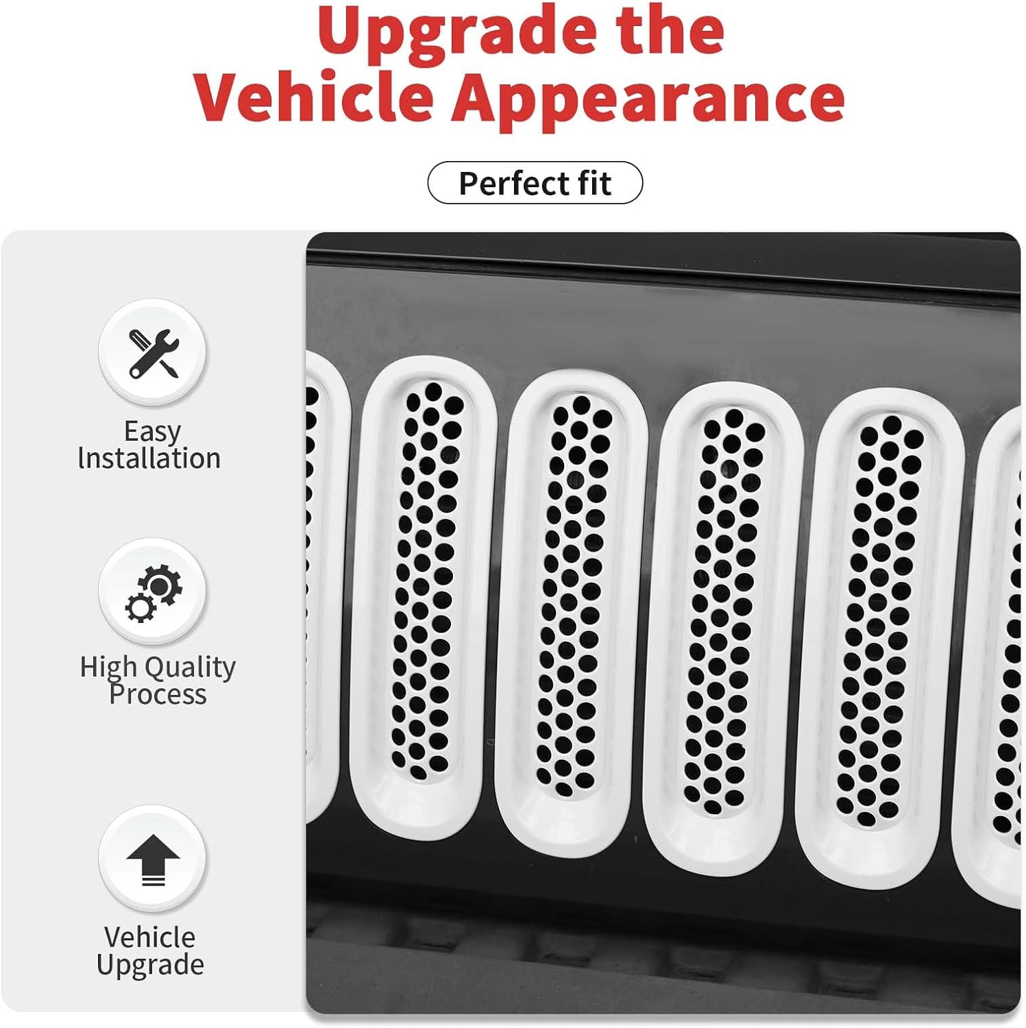 Condition photo showing New/Like New for mesh grill insert grille inserts cover fit for 2007-2018 jeep wrangler jk jku(white) mesh white