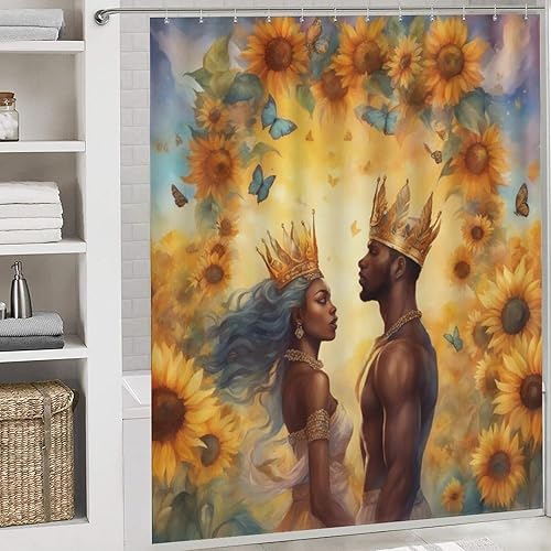 Miniatura 1 de ZGDPBYF Afro Black King Queen Romantic Love Contemporary Bathroom Shower Curtain Butterfly for Hotels Bathtubs,Water Repellent Machine Washable,72X72