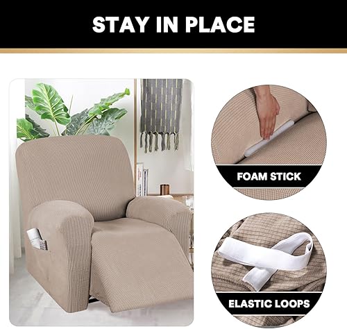 Miniatura 67 de PrinceDeco Funda para silla reclinable, elástica, 1 pieza, protector de muebles con parte inferior elástica para silla con bolsillo lateral, funda