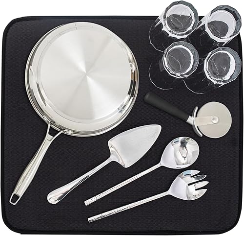 Tapete de secado de platos prémium de microfibra súper absorbente de 16 x 18 pulgadas, escurridor de platos, doble superficie (negro)