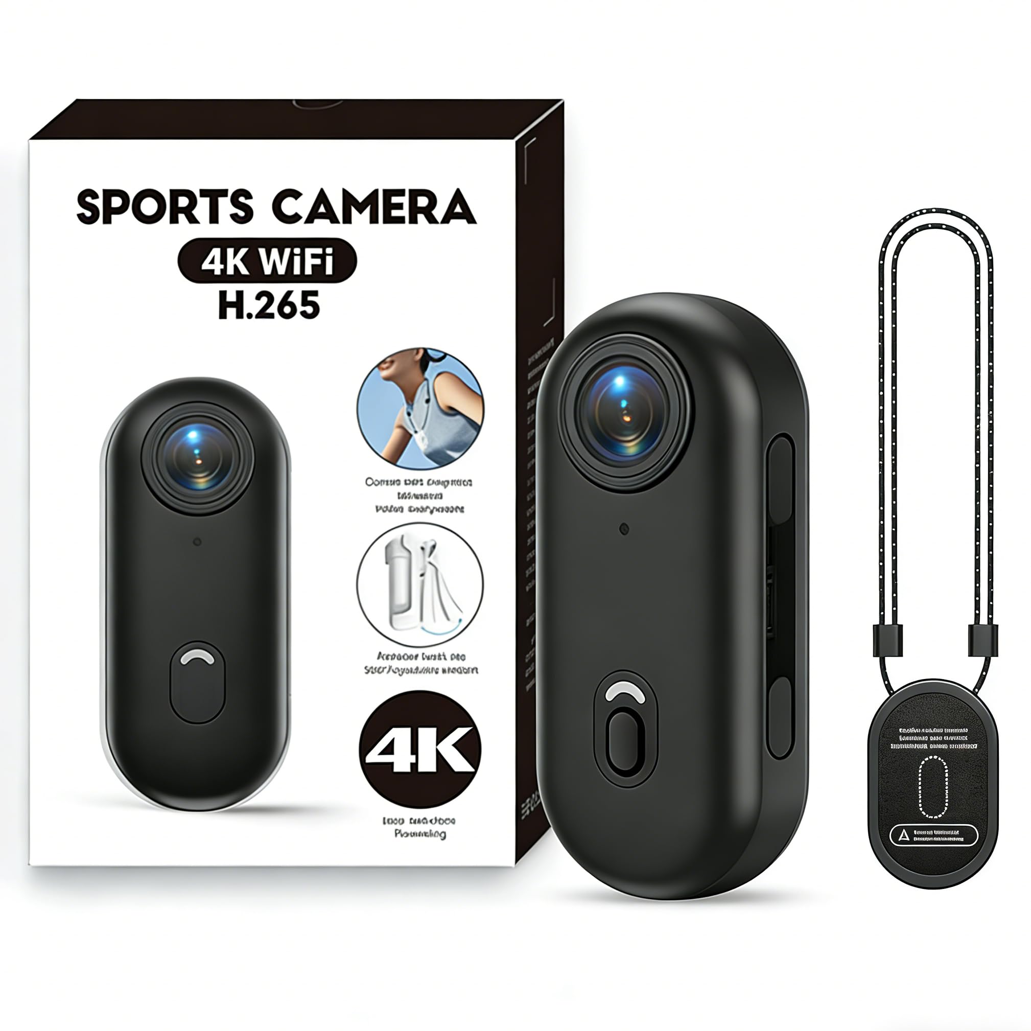 Mini Action Camera 4K Telecamera portatile impermeabile indossabile 4K Fotocamera con Clip rotazione a 360°, Videocamera POV magnetica per ciclismo, moto, passeggiate con animali domestici, vlogging