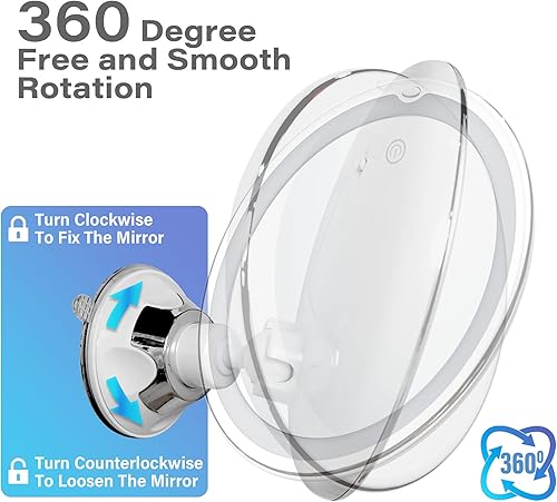 Miniatura 4 de Snowflakes - Espejo de maquillaje iluminado con 10 aumentos, ventosas y giro de 360°, control táctil, 3 modos de luz, ideal para el hogar, tocador