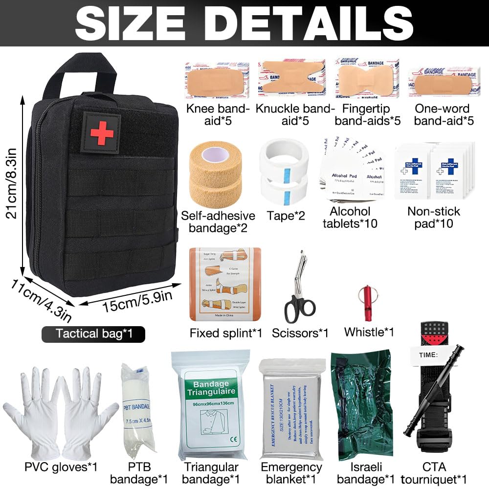 Set di pronto soccorso da 54 pezzi, per esterni, primo soccorso, kit di primo soccorso, kit di sopravvivenza, kit di pronto soccorso, borsa tattica medica per esterni, casa, auto, campeggio