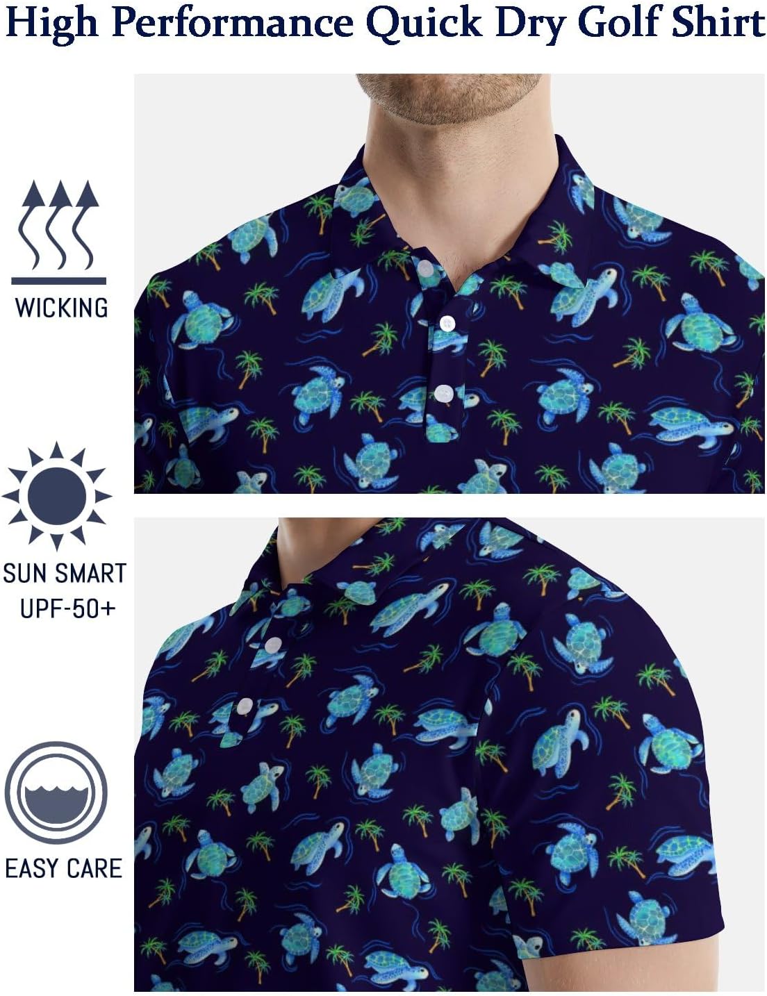 Golf Polo Shirts for Men Funny Print Golf Polos Short Sleeve Performance Men's Golf Shirts Quick Dry