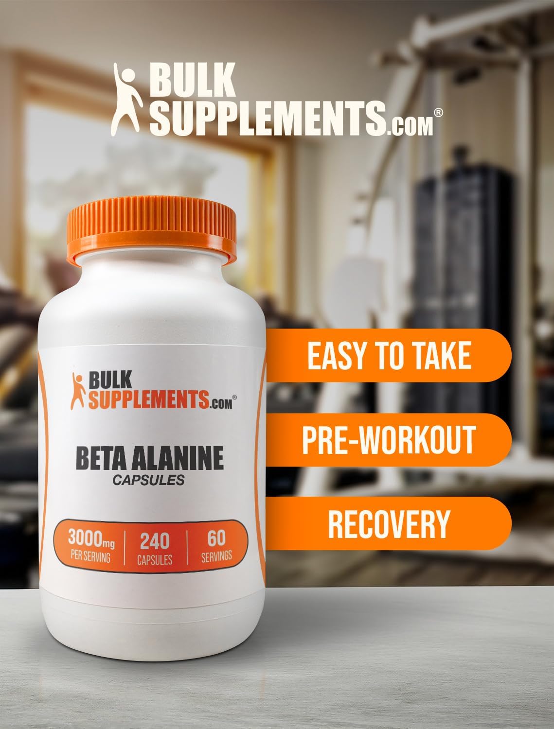 BulkSupplements.com Beta Alanine Capsules - Beta Alanine Supplement, Pre-Workout Supplement - Gluten Free, 4 Capsules per Serving, (3000mg), 240 Count (Pack of 1)