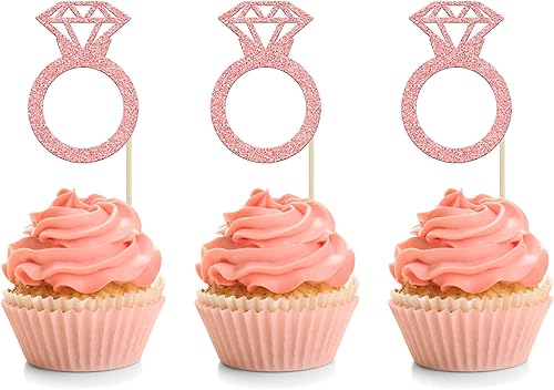 Miniatura 8 de 24 piezas de anillos de diamantes con purpurina dorada para decoración de cupcakes, decoración de pasteles de boda para despedidas de soltera,