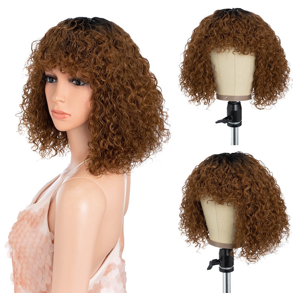 Style Icon Human Hair Afro Wigs Short Curly Wigs for Black Women Wig With Bangs (12 Inches, TT1B/30)