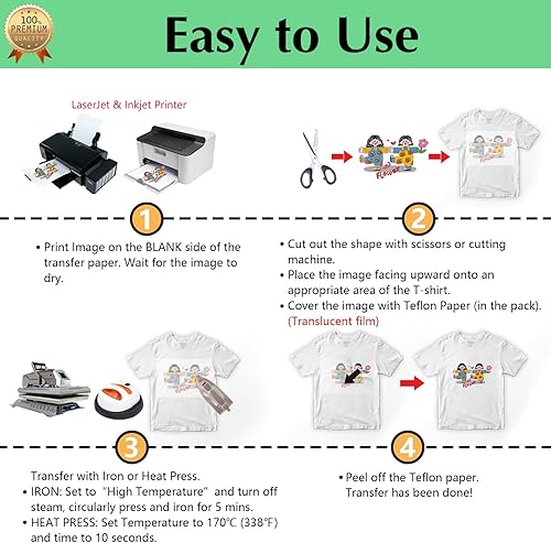 Miniatura 2 de Whalemaster Papel de transferencia de calor termoadhesivo  20 hojas para tela ligera, 8.5 x 11 pulgadas  Vinilo de transferencia de calor HTV para