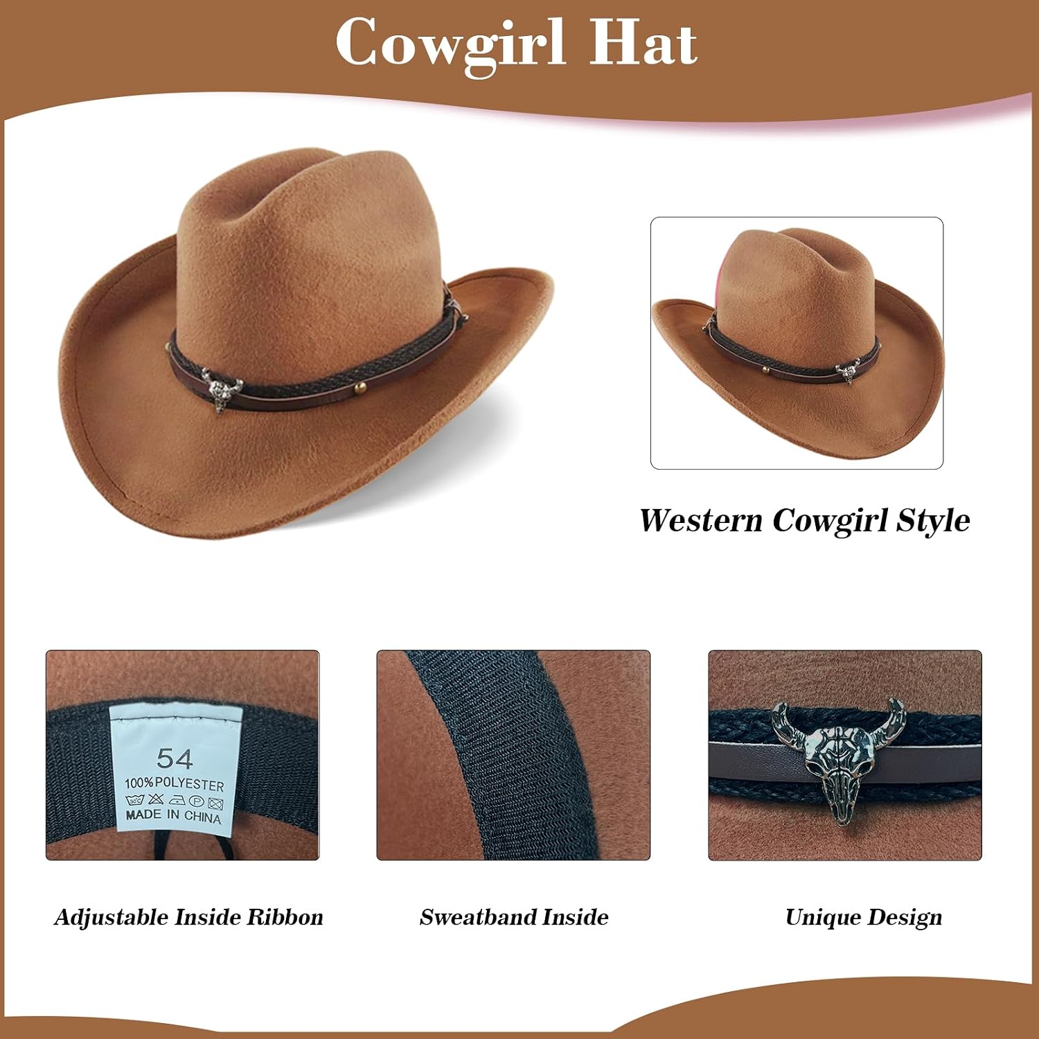 Cowgirl Outfits for Girls Kids 6 Pcs Western Costume Accessories Cowboy Hat Fringe Vest Earring for Halloween Party
