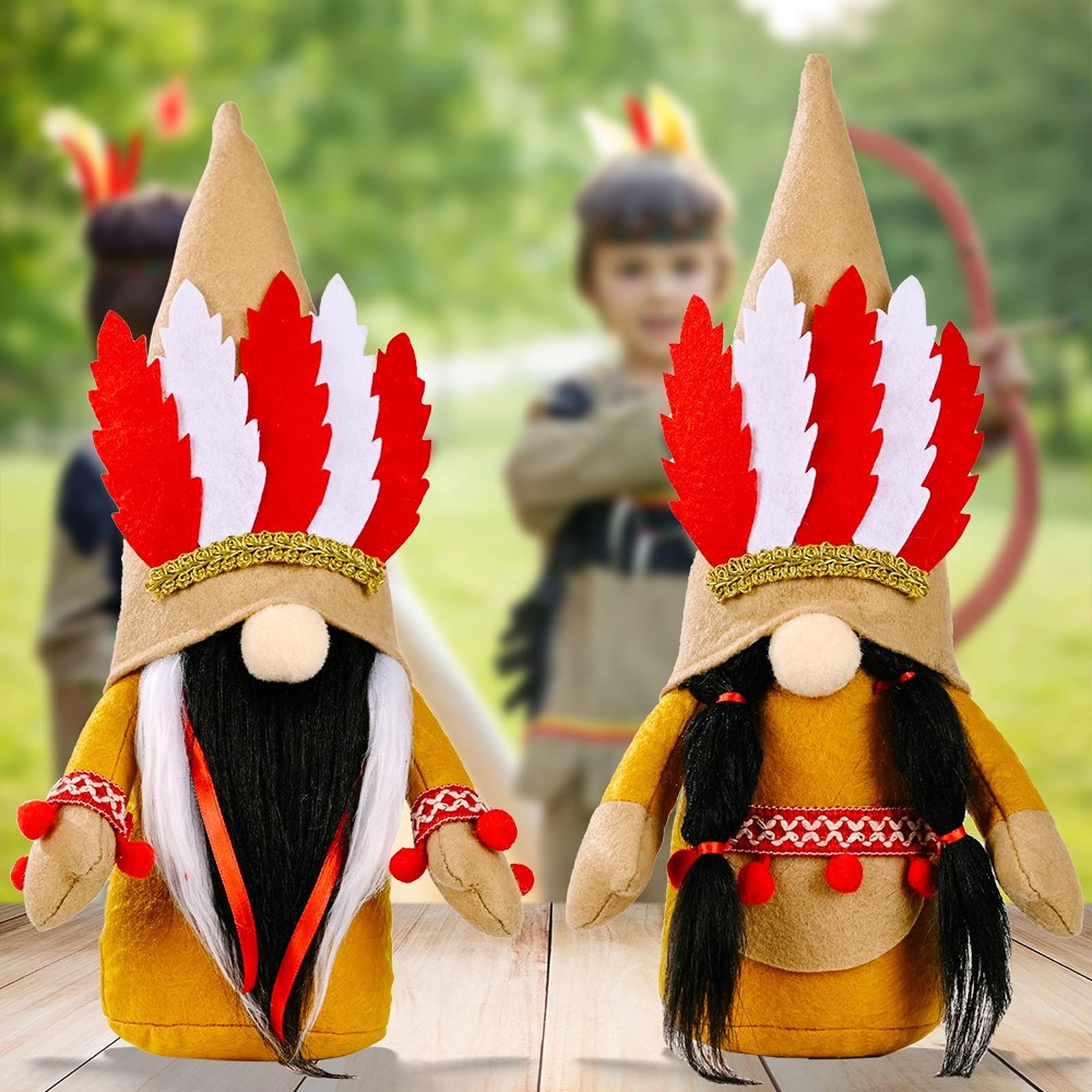 KEAIDO2pcs Native American Gnomes Ornament Mauritius Maori Chief Swedish Elf Indian Souvenir Mascot Adornment Carnival Holiday Party Home Decoration Harvest Festival Farmhouse Kitchen Tiered Tray
