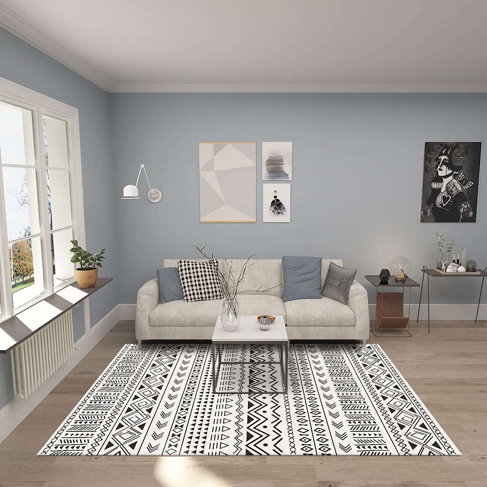 Teppich Balkon deko,Waschbarer, Schwarz Gestreifter, Strapazierfähiger, Rutschfester Teppich küche Dekoration,deko Wohnzimmer modern 120x160cm