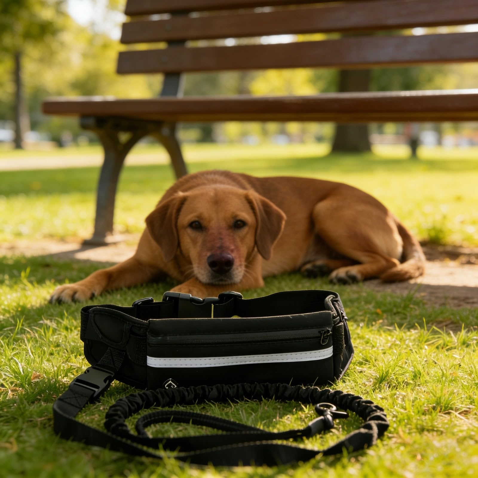 Lot de 2 laisses pour Chien Mains Libres, Laisse Bungee réfléchissante avec Ceinture Ventrale réglable, modèle Double Couleur avec Pochette zippée, 49,2 in / 125 cm, Noir et Jaune Fluorescent
