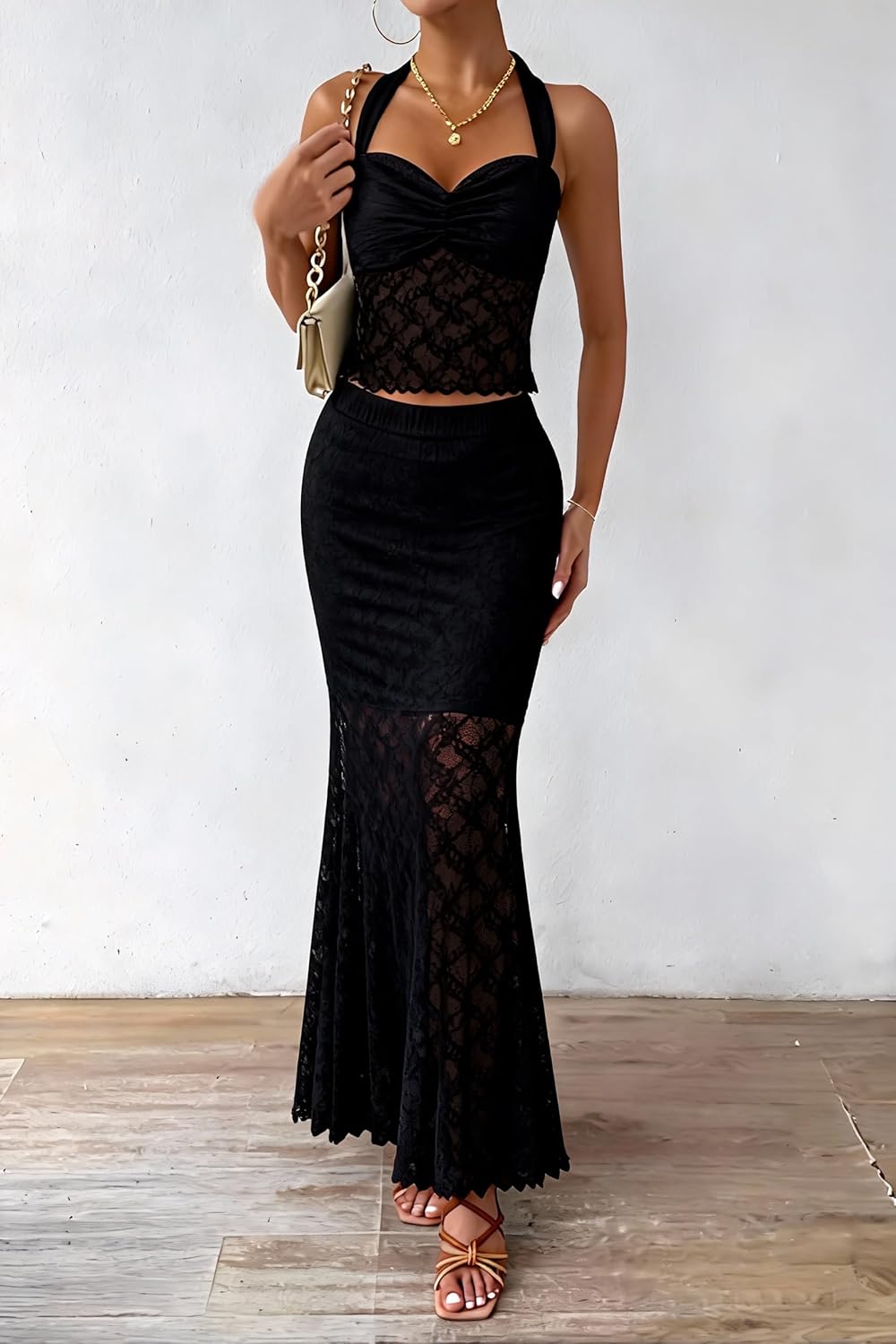 Women's Two Piece Going Out Outfits Twist Front Halter Sexy Cami Halter Tops And Skirt Summer Set Beach Outfits - Image 2