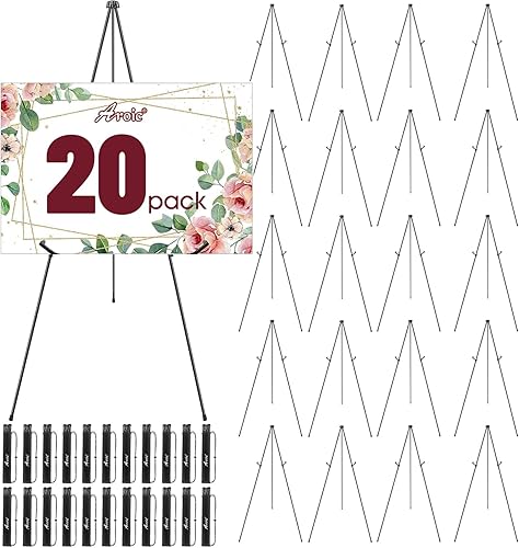 Miniatura 10 de AROIC Caballete de 63 pulgadas para exhibición, paquete de 6 caballetes de metal plegables portátiles, caballetes para letreros de boda, artes,