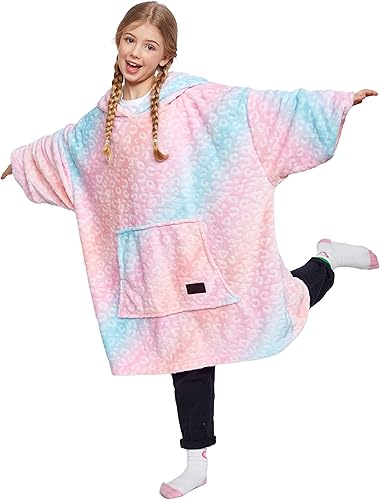 Miniatura 1 de Catalonia Manta de gran tamaño con capucha de gato arcoíris para niños, sudadera de forro polar con bolsillo frontal grande, regalo para