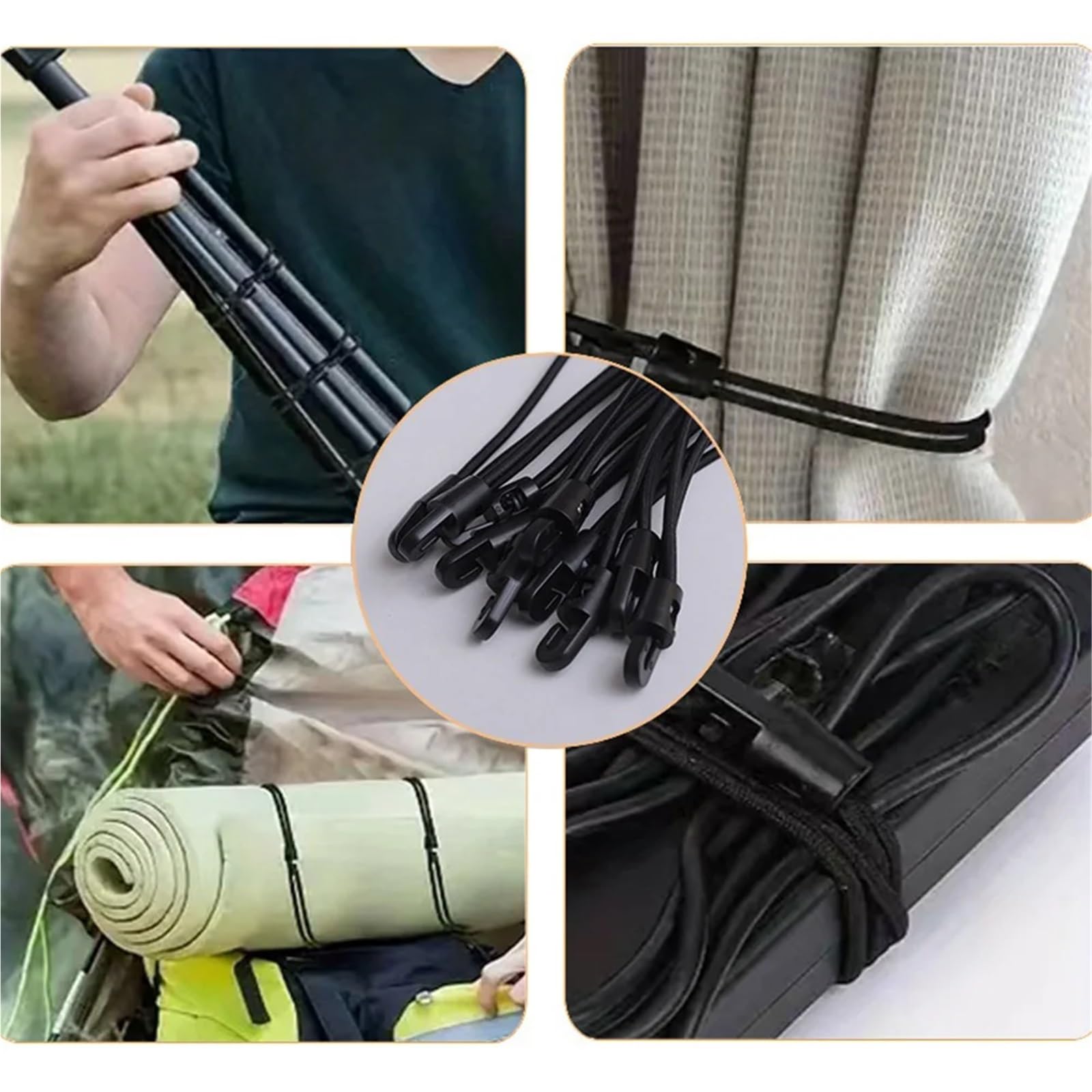 Lot de 60 tendeurs élastiques en caoutchouc avec crochets, 25 cm de haute élasticité, tendeur en caoutchouc avec tendeur en caoutchouc pour bâche de camping (blanc)