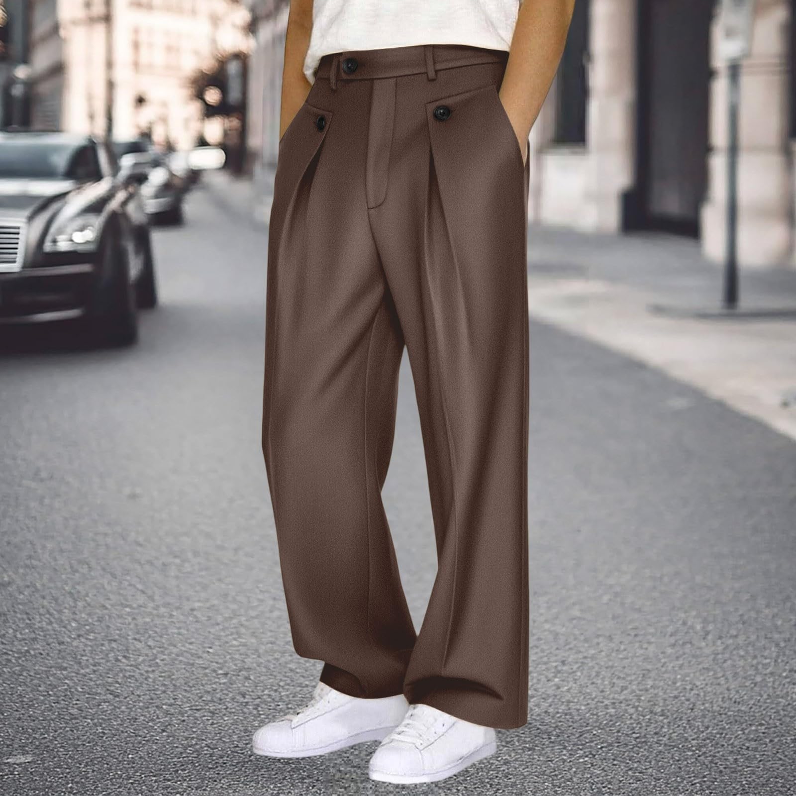 WWricotta Pantaloni Eleganti Casual Uomo - Vita Alta, Bottoni Anteriori, vestibilità Comoda, Look Moderno per Tutti i Giorni
